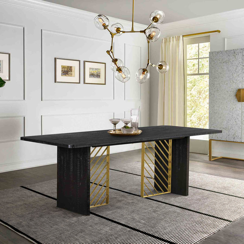 Monaco Black Wood Dining Table with Antique Brass Accent - Furniture City (CA)l