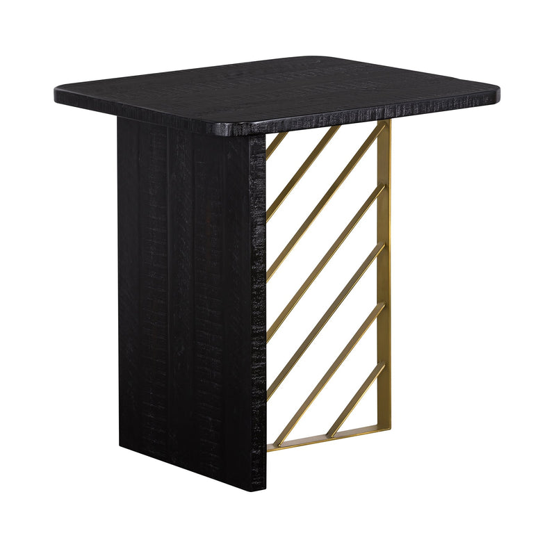 Monaco Black Wood Side Table with Antique Brass Accent - Furniture City (CA)l