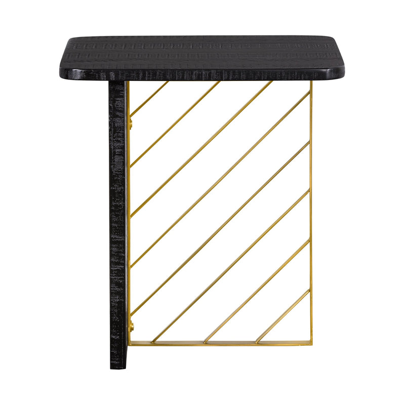 Monaco Black Wood Side Table with Antique Brass Accent - Furniture City (CA)l