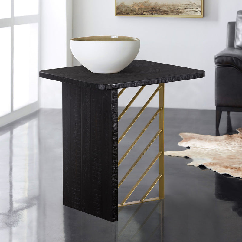 Monaco Black Wood Side Table with Antique Brass Accent - Furniture City (CA)l