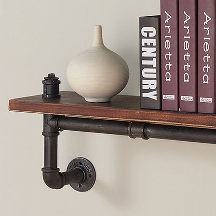 24" Montana Industrial Pine Wood Floating Wall Shelf in Gray and Walnut Finish