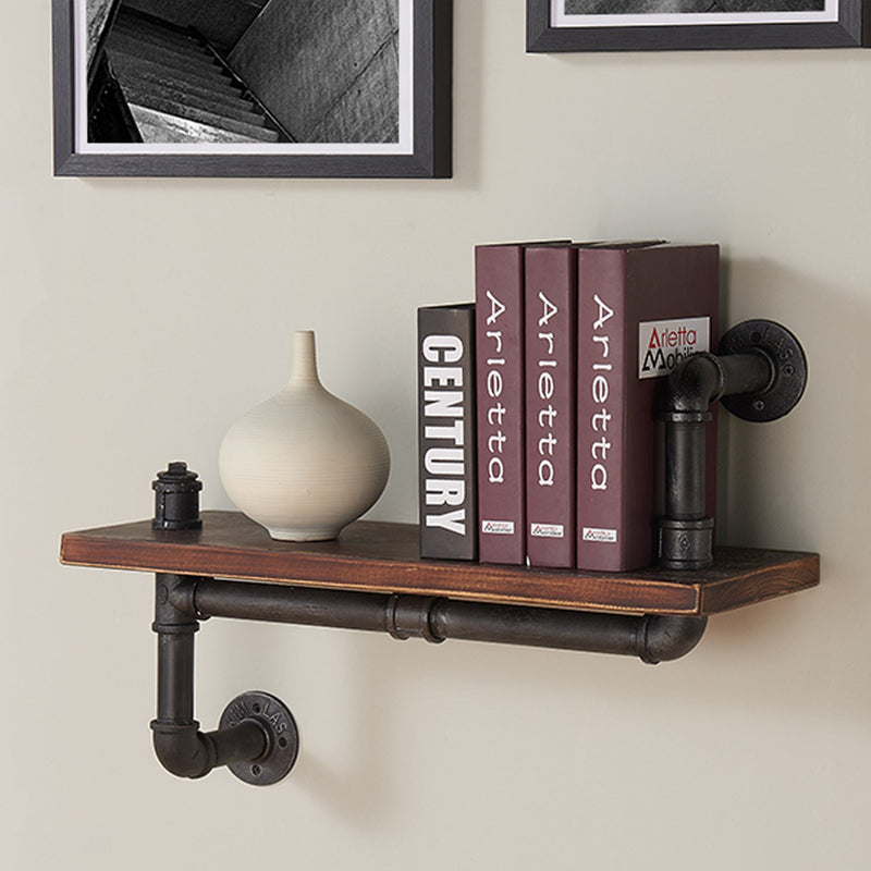 24" Montana Industrial Pine Wood Floating Wall Shelf in Gray and Walnut Finish - Furniture City (CA)l