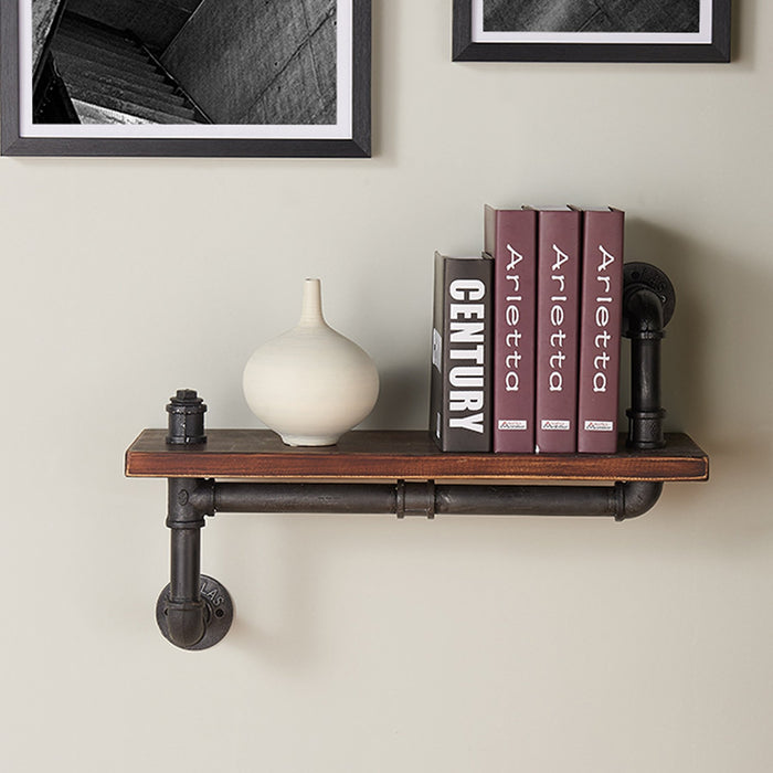 24" Montana Industrial Pine Wood Floating Wall Shelf in Gray and Walnut Finish