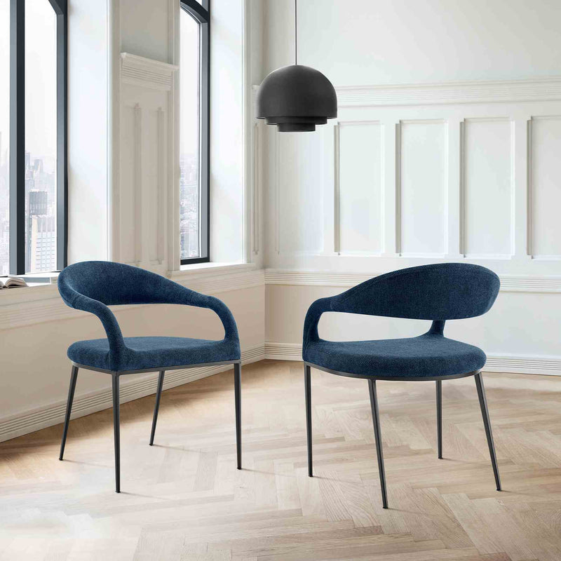 Morgan Upholstered Dining Chair with Matte Black Iron and Blue Fabric - Set of 2 - Furniture City (CA)l