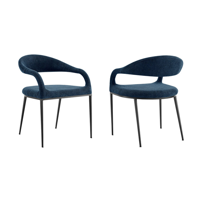 Morgan Upholstered Dining Chair with Matte Black Iron and Blue Fabric - Set of 2