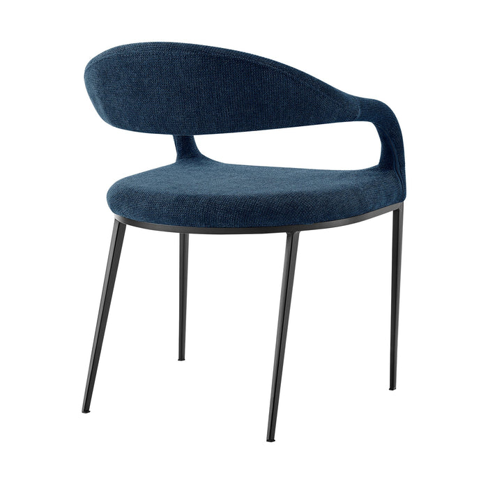 Morgan Upholstered Dining Chair with Matte Black Iron and Blue Fabric - Set of 2
