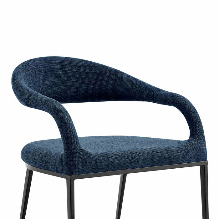 Morgan Upholstered Dining Chair with Matte Black Iron and Blue Fabric - Set of 2