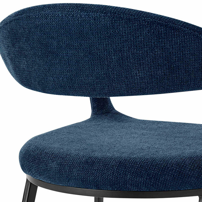 Morgan Upholstered Dining Chair with Matte Black Iron and Blue Fabric - Set of 2