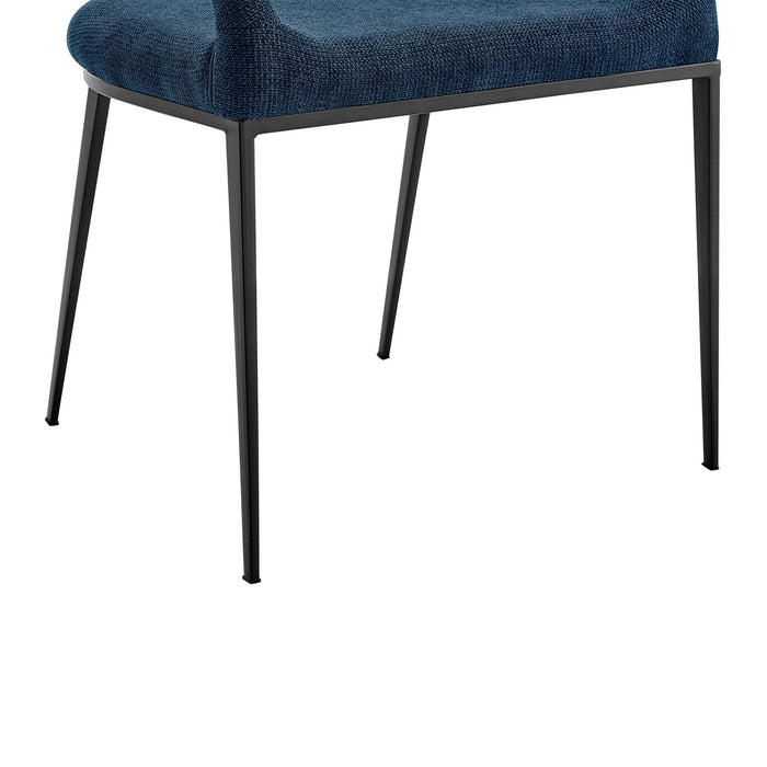 Morgan Upholstered Dining Chair with Matte Black Iron and Blue Fabric - Set of 2