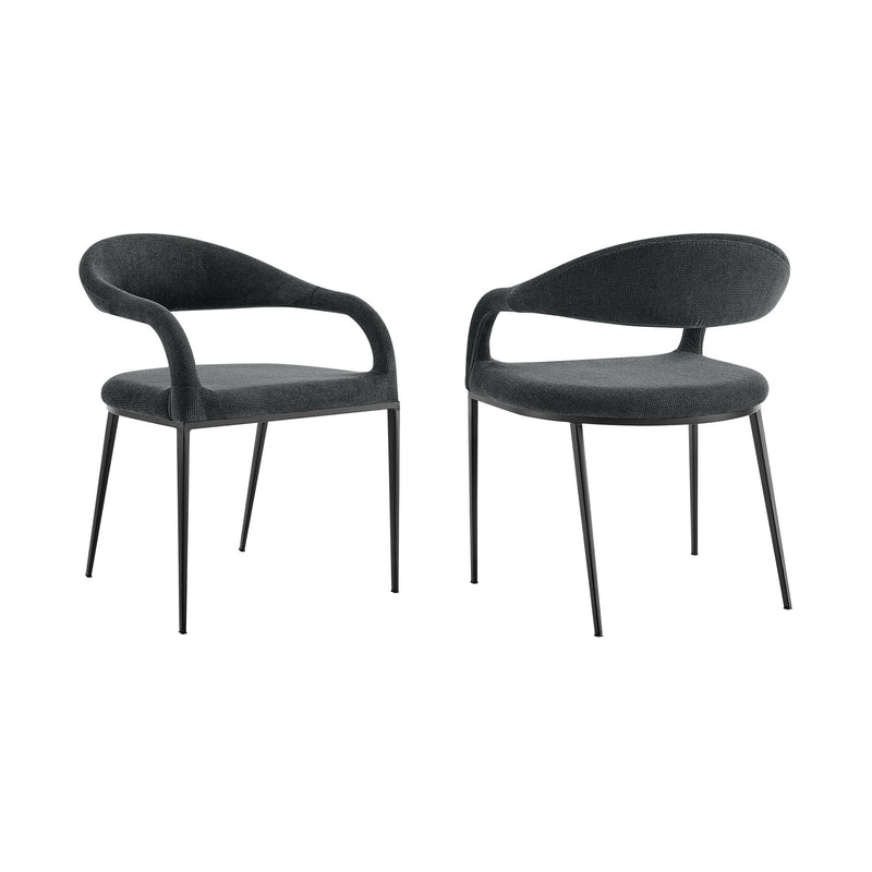 Morgan Upholstered Dining Chair with Matte Black Iron and Charcoal Fabric - Set of 2 - Furniture City (CA)l