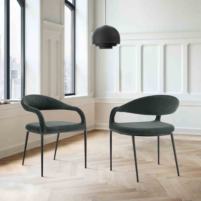 Morgan Upholstered Dining Chair with Matte Black Iron and Charcoal Fabric - Set of 2