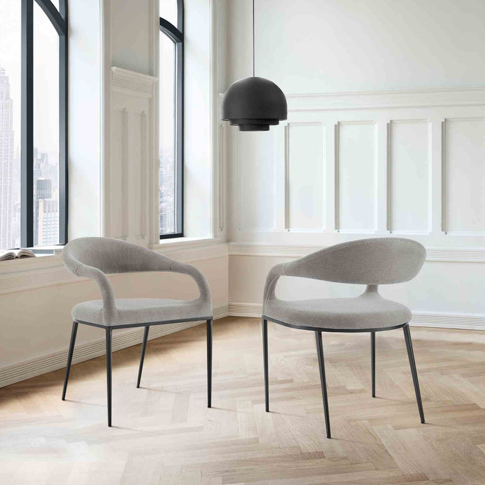 Morgan Upholstered Dining Chair with Matte Black Iron and Light Gray Fabric - Set of 2
