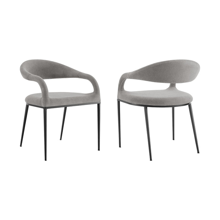 Morgan Upholstered Dining Chair with Matte Black Iron and Light Gray Fabric - Set of 2