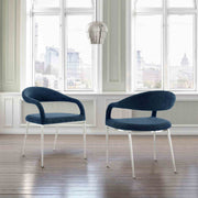 Morgan Upholstered Dining Chair with Brushed Stainless Steel and Blue Fabric - Set of 2 - Furniture City (CA)l