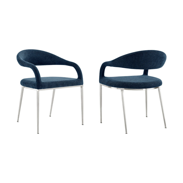 Morgan Upholstered Dining Chair with Brushed Stainless Steel and Blue Fabric - Set of 2