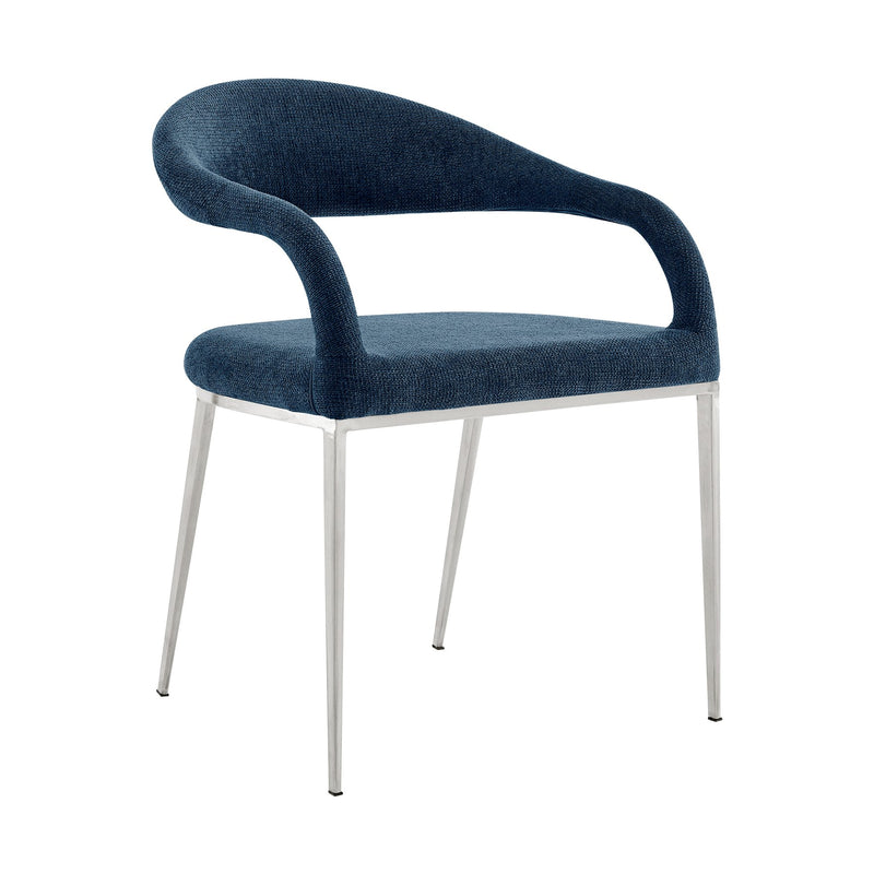 Morgan Upholstered Dining Chair with Brushed Stainless Steel and Blue Fabric - Set of 2 - Furniture City (CA)l