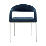 Morgan Upholstered Dining Chair with Brushed Stainless Steel and Blue Fabric - Set of 2 - Furniture City (CA)l