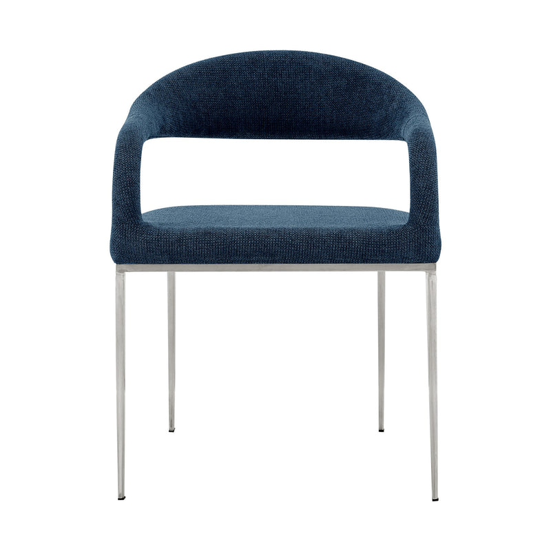 Morgan Upholstered Dining Chair with Brushed Stainless Steel and Blue Fabric - Set of 2 - Furniture City (CA)l