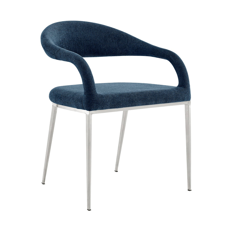 Morgan Upholstered Dining Chair with Brushed Stainless Steel and Blue Fabric - Set of 2 - Furniture City (CA)l