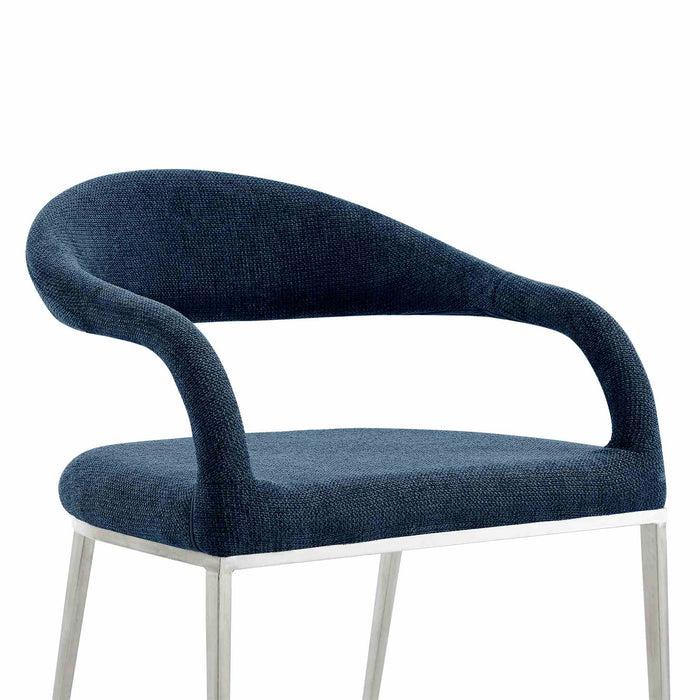 Morgan Upholstered Dining Chair with Brushed Stainless Steel and Blue Fabric - Set of 2