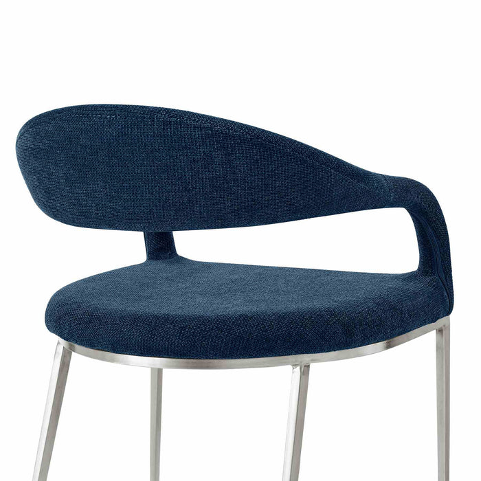 Morgan Upholstered Dining Chair with Brushed Stainless Steel and Blue Fabric - Set of 2