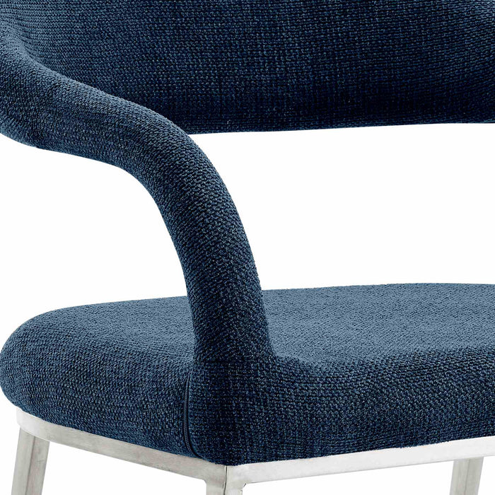 Morgan Upholstered Dining Chair with Brushed Stainless Steel and Blue Fabric - Set of 2