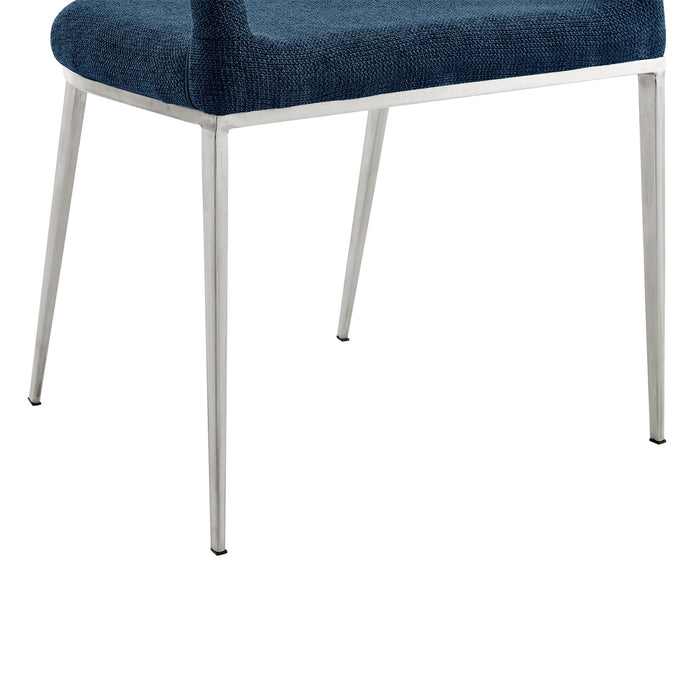 Morgan Upholstered Dining Chair with Brushed Stainless Steel and Blue Fabric - Set of 2