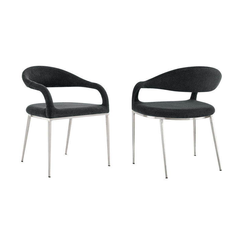 Morgan Upholstered Dining Chair with Brushed Stainless Steel and Charcoal Fabric - Set of 2 - Furniture City (CA)l
