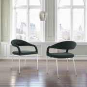 Morgan Upholstered Dining Chair with Brushed Stainless Steel and Charcoal Fabric - Set of 2 - Furniture City (CA)l