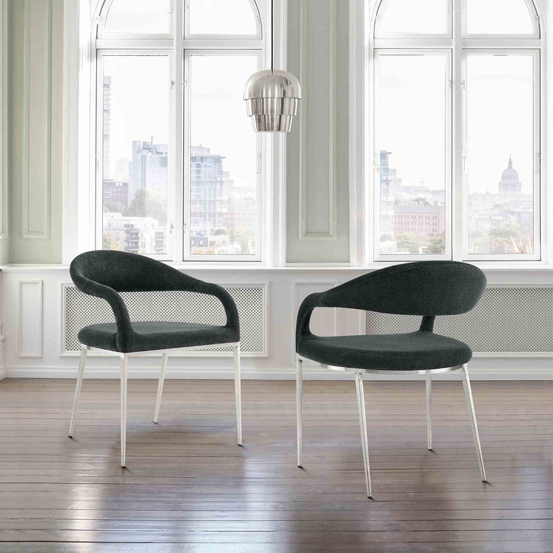 Morgan Upholstered Dining Chair with Brushed Stainless Steel and Charcoal Fabric - Set of 2 - Furniture City (CA)l