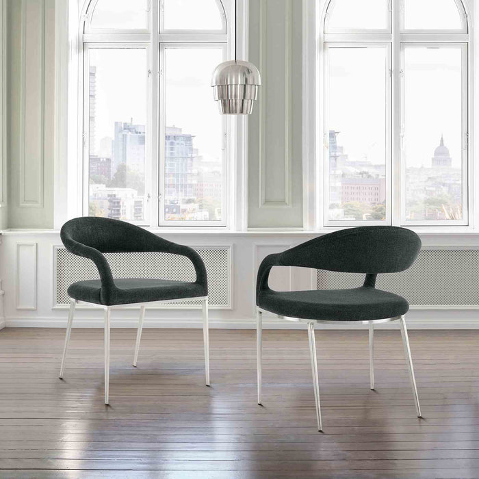 Morgan Upholstered Dining Chair with Brushed Stainless Steel and Charcoal Fabric - Set of 2