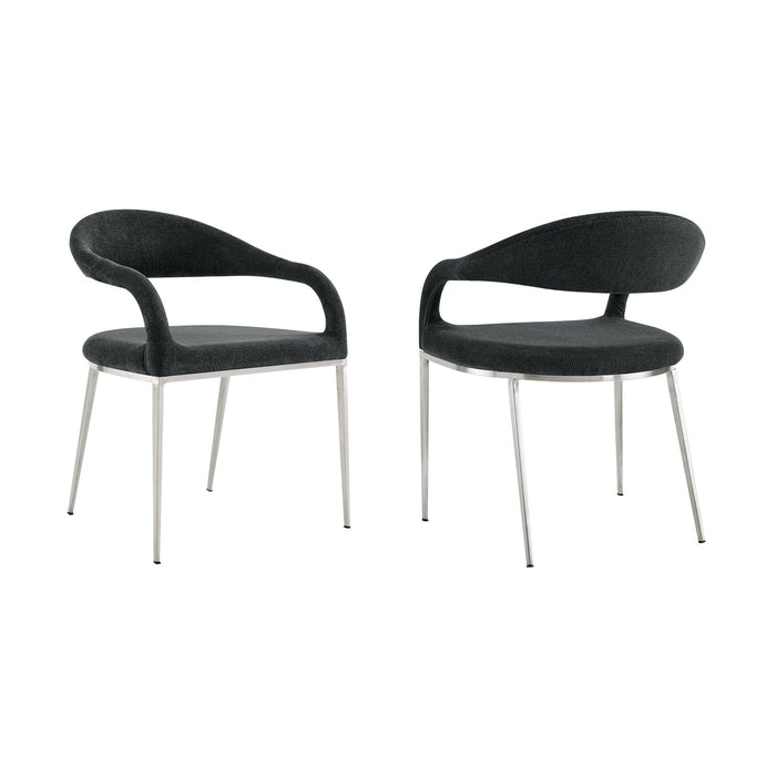 Morgan Upholstered Dining Chair with Brushed Stainless Steel and Charcoal Fabric - Set of 2