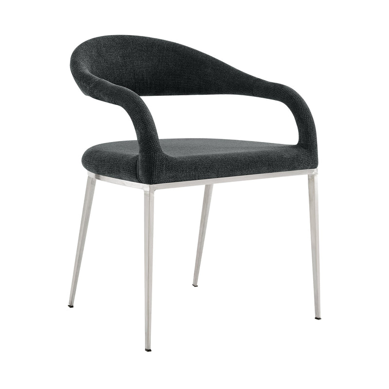 Morgan Upholstered Dining Chair with Brushed Stainless Steel and Charcoal Fabric - Set of 2 - Furniture City (CA)l