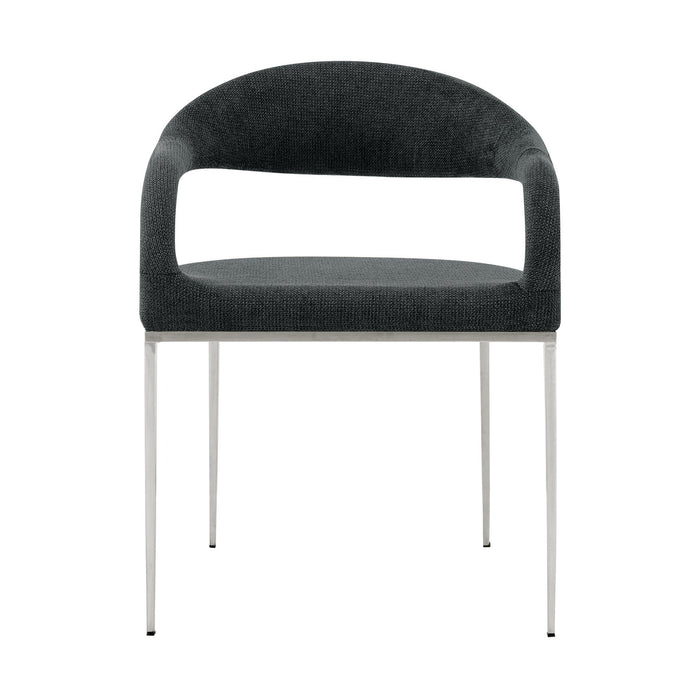 Morgan Upholstered Dining Chair with Brushed Stainless Steel and Charcoal Fabric - Set of 2
