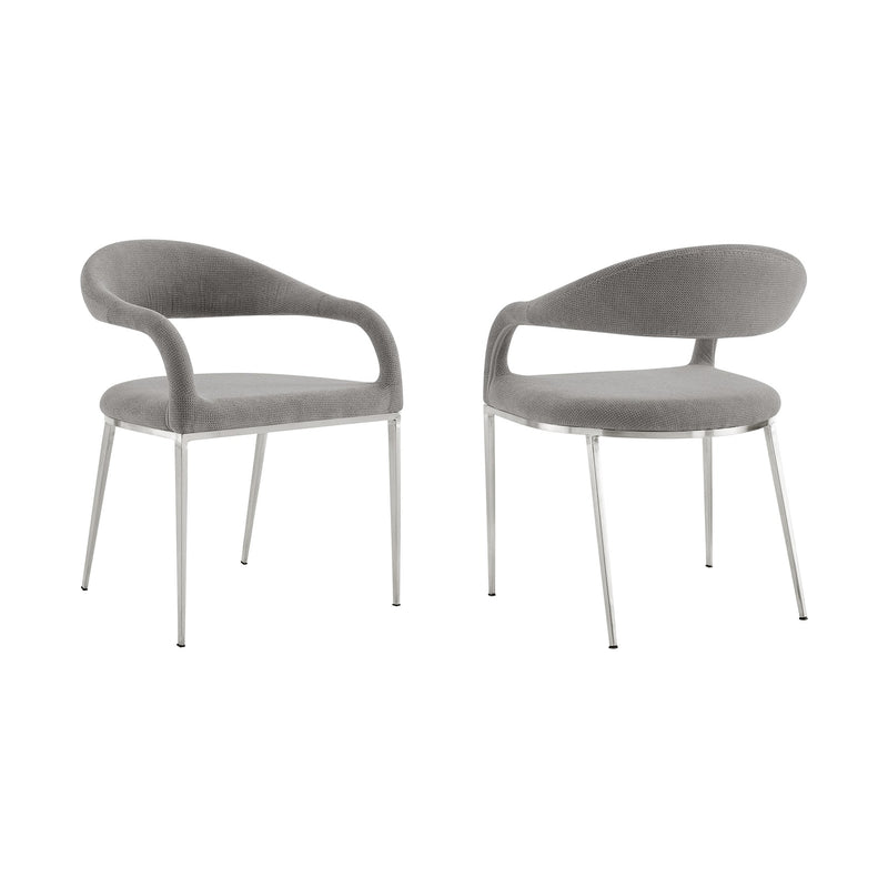 Morgan Upholstered Dining Chair with Brushed Stainless Steel and Light Gray Fabric - Set of 2 - Furniture City (CA)l