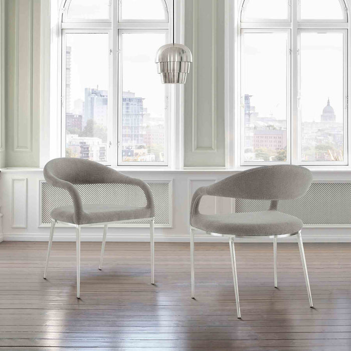 Morgan Upholstered Dining Chair with Brushed Stainless Steel and Light Gray Fabric - Set of 2