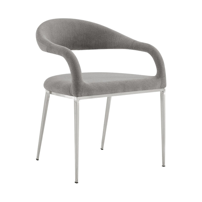 Morgan Upholstered Dining Chair with Brushed Stainless Steel and Light Gray Fabric - Set of 2