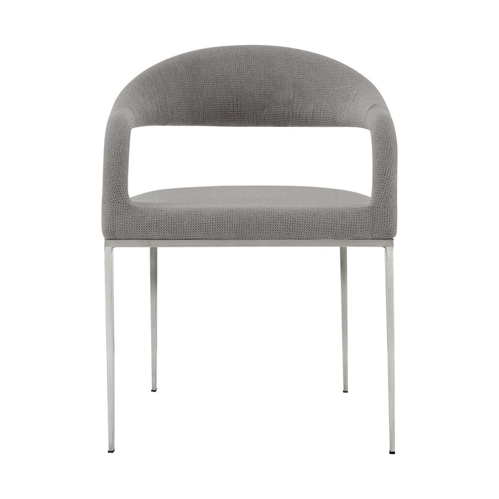 Morgan Upholstered Dining Chair with Brushed Stainless Steel and Light Gray Fabric - Set of 2