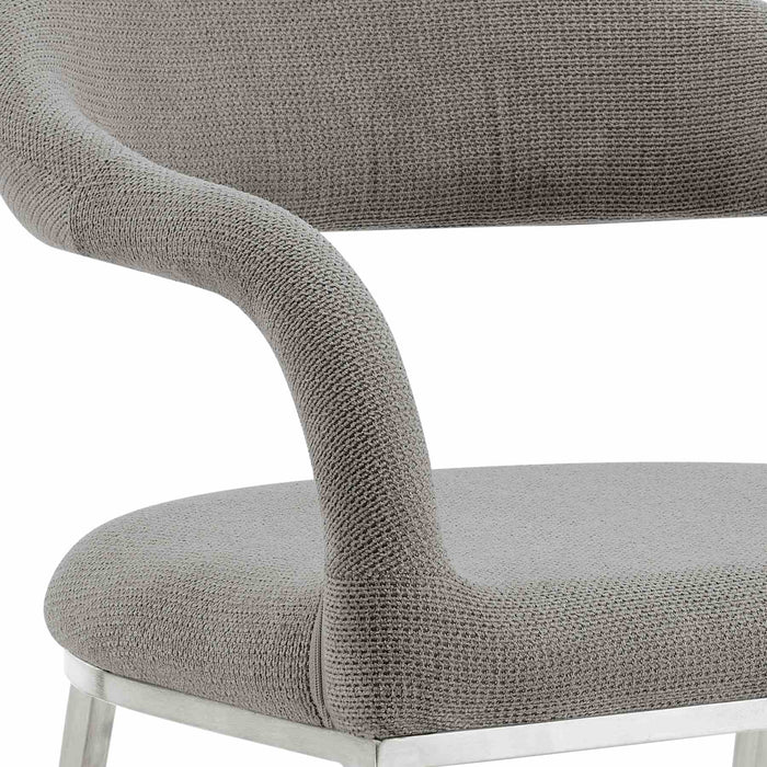 Morgan Upholstered Dining Chair with Brushed Stainless Steel and Light Gray Fabric - Set of 2