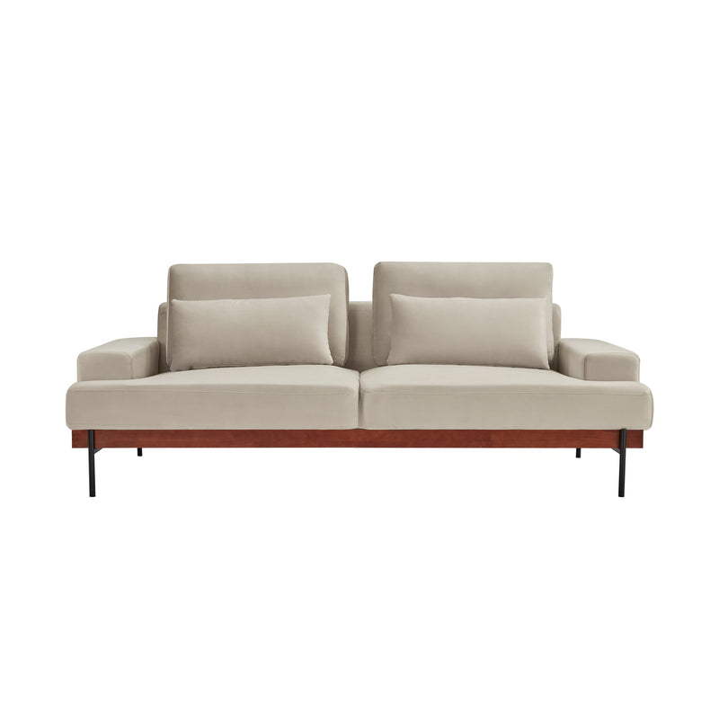 Monet 86" Mid-Century Modern Beige Velvet Sofa - Furniture City (CA)l