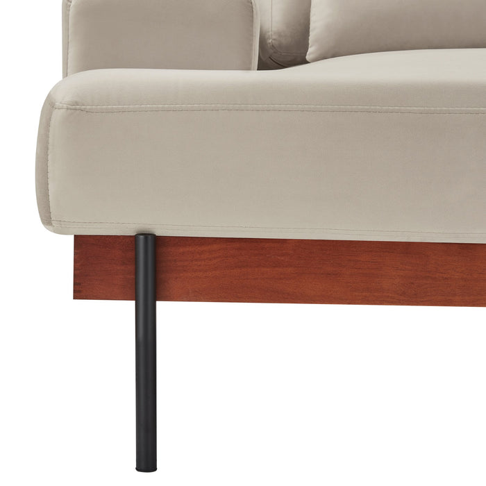 Monet 86" Mid-Century Modern Beige Velvet Sofa