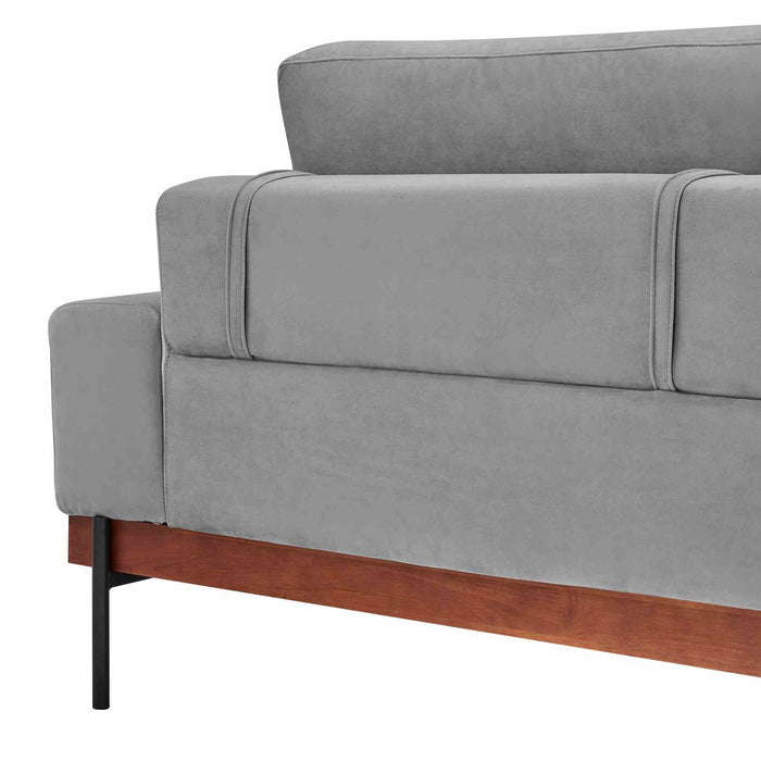 Monet 86" Mid-Century Modern Gray Velvet Sofa