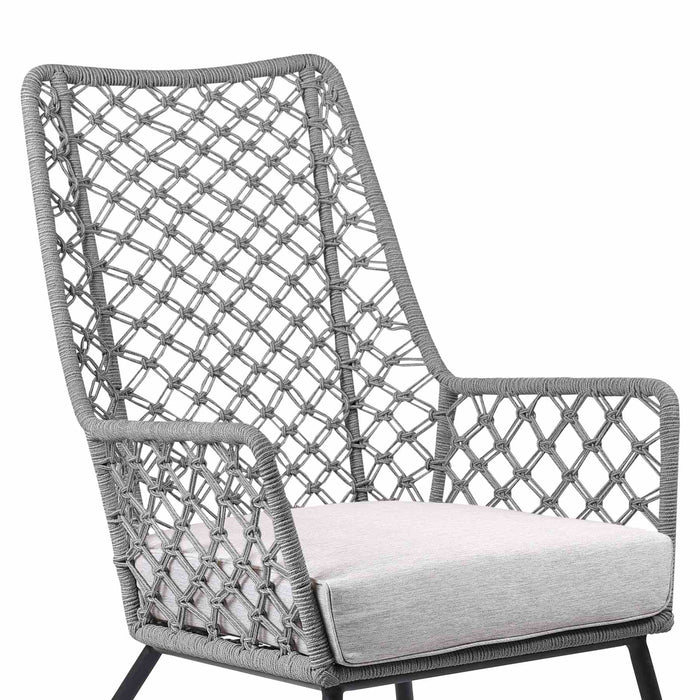 Marco Indoor Outdoor Steel Lounge Chair with Gray Rope and Gray Cushion