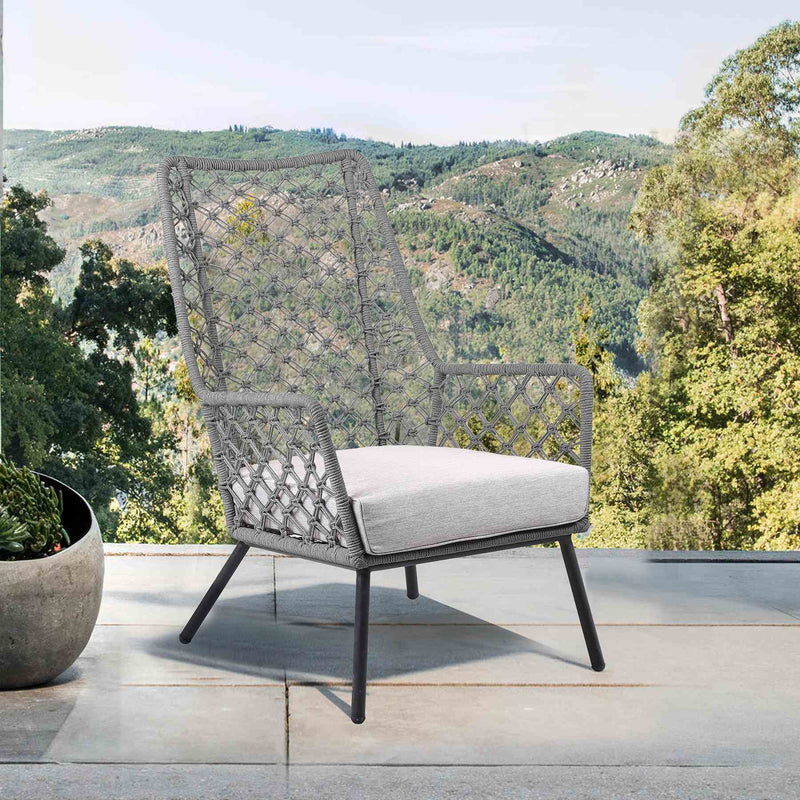 Marco Indoor Outdoor Steel Lounge Chair with Gray Rope and Gray Cushion - Furniture City (CA)l
