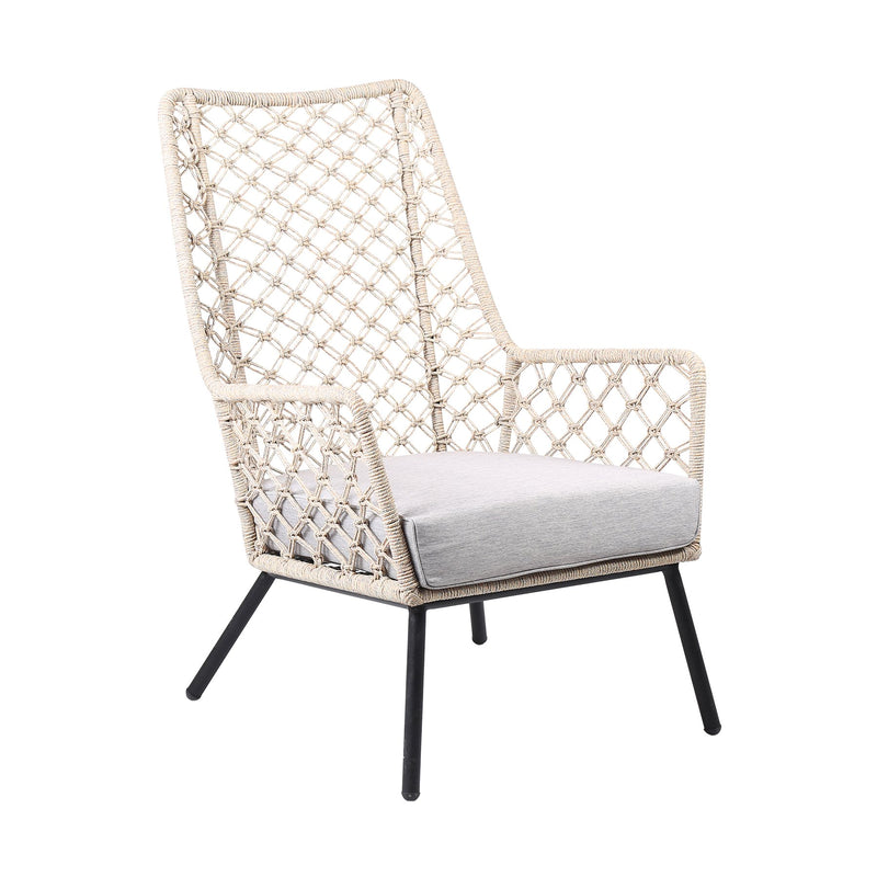 Marco Indoor Outdoor Steel Lounge Chair with Natural Springs Rope and Gray Cushion - Furniture City (CA)l