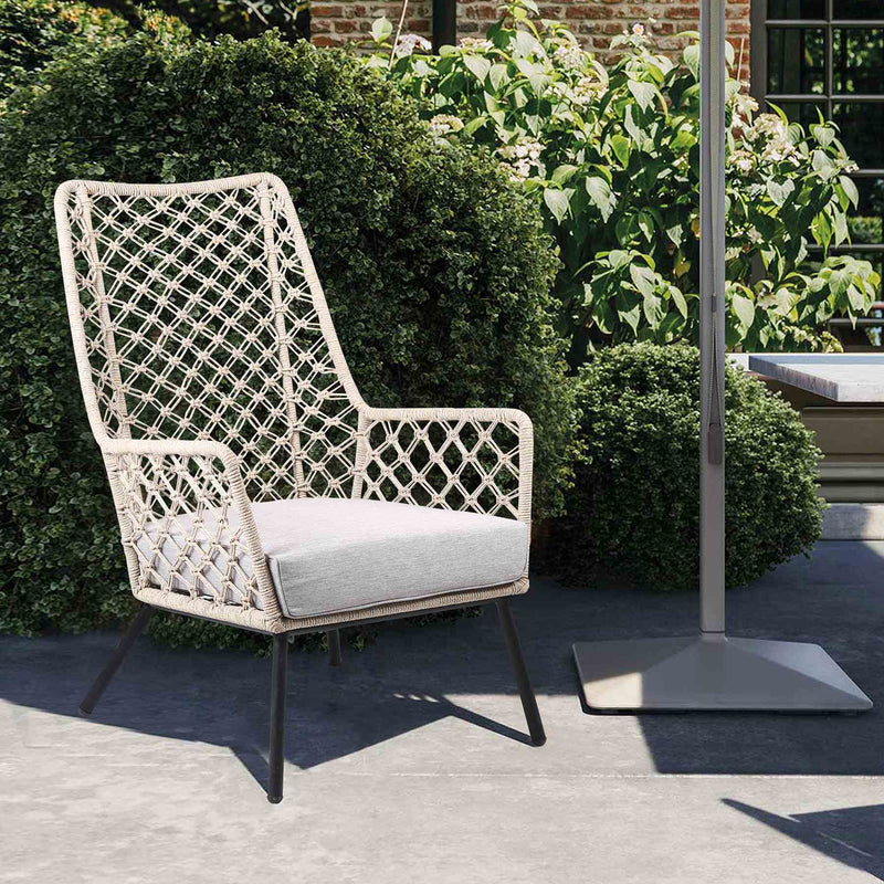 Marco Indoor Outdoor Steel Lounge Chair with Natural Springs Rope and Gray Cushion - Furniture City (CA)l