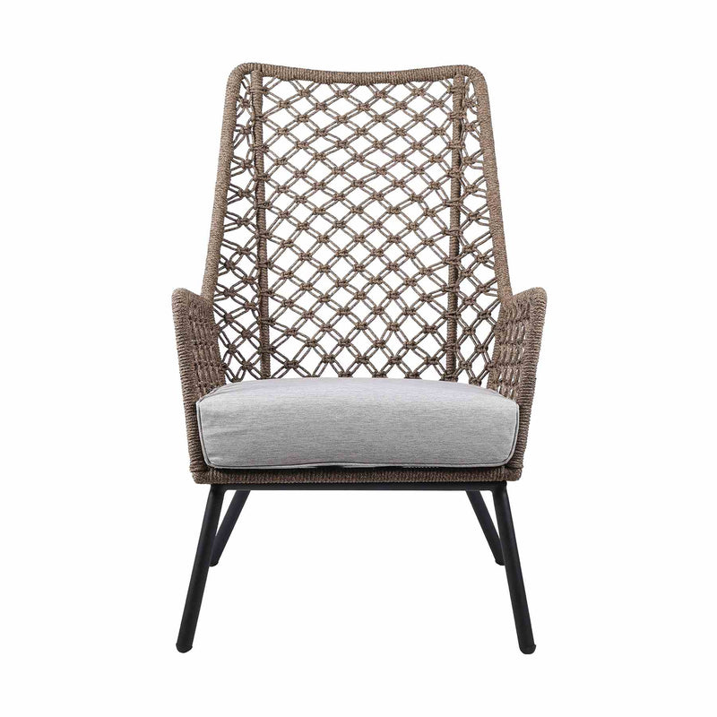 Marco Indoor Outdoor Steel Lounge Chair with Truffle Rope and Gray Cushion - Furniture City (CA)l