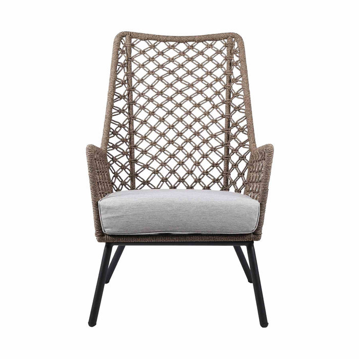 Marco Indoor Outdoor Steel Lounge Chair with Truffle Rope and Gray Cushion