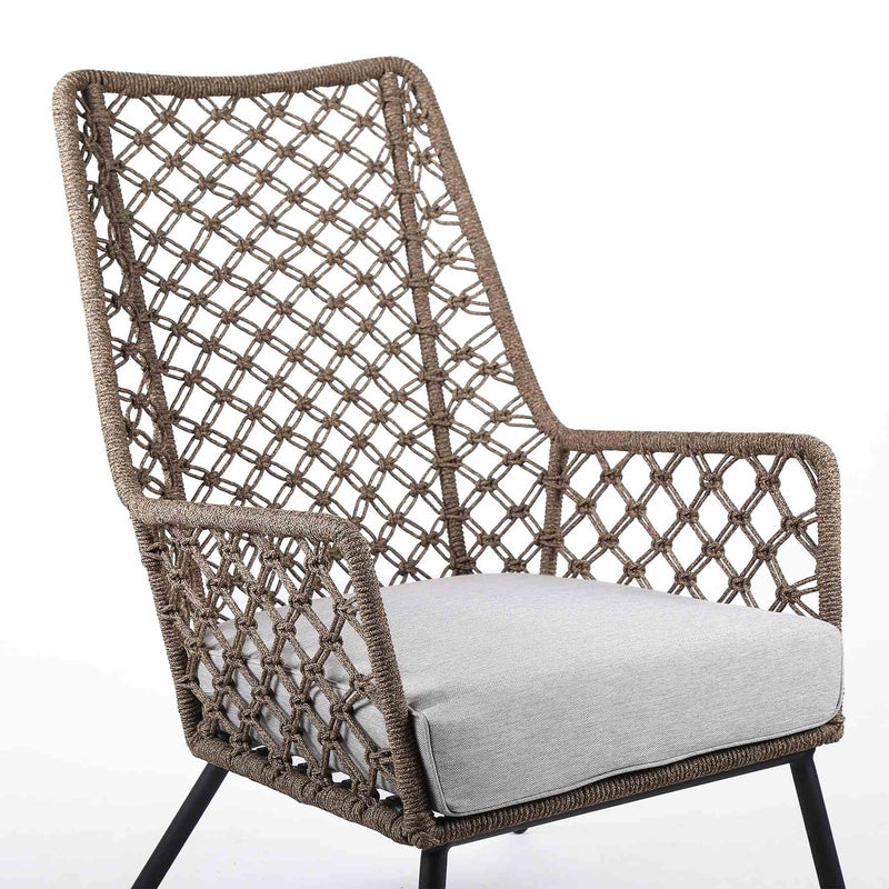 Marco Indoor Outdoor Steel Lounge Chair with Truffle Rope and Gray Cushion - Furniture City (CA)l