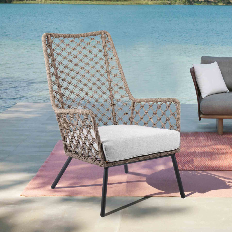 Marco Indoor Outdoor Steel Lounge Chair with Truffle Rope and Gray Cushion - Furniture City (CA)l